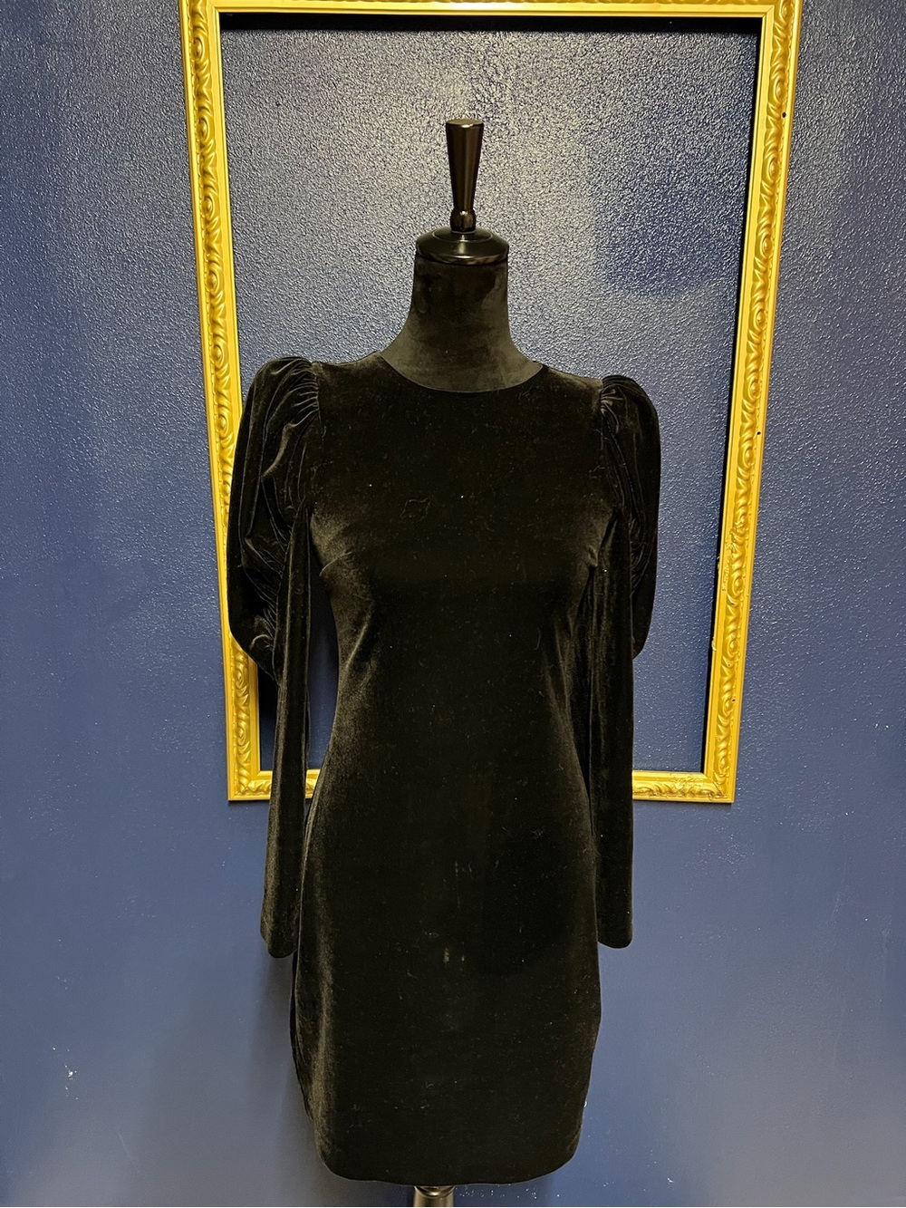 Express Black Velvet Dress with Puff Shoulders